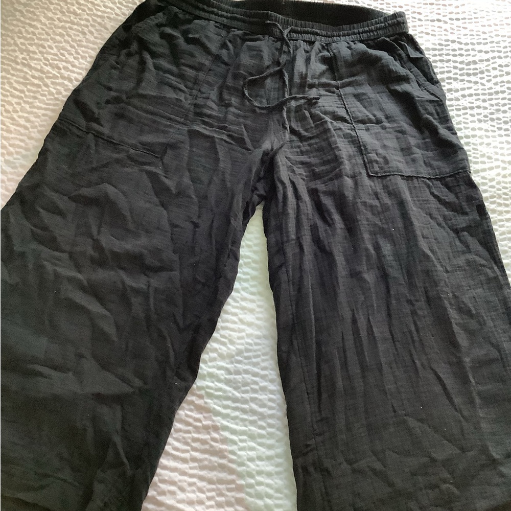 Casual Black Drawstring Womens Pants